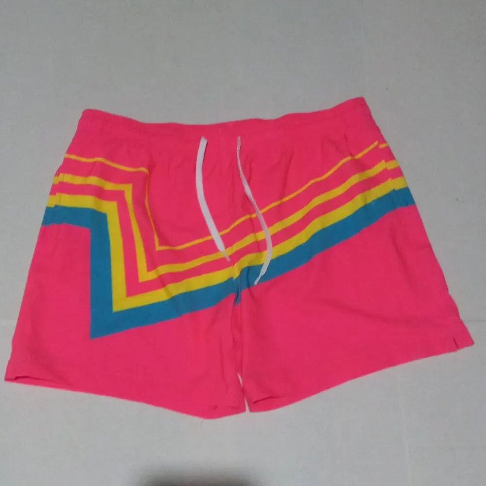 Maamgic Neon Striped Swim Trunks-Size XL-Drawstring-Elastic Waist-Mesh Brief-